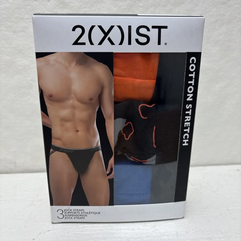 2(X)IST Mens Cotton Stretch Jock Straps 3-Pack Multicolor Athletic Support M